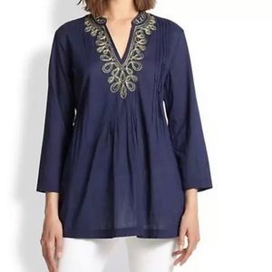Lilly Pulitzer True Navy Sarasota Beaded Tunic Top Sz XS